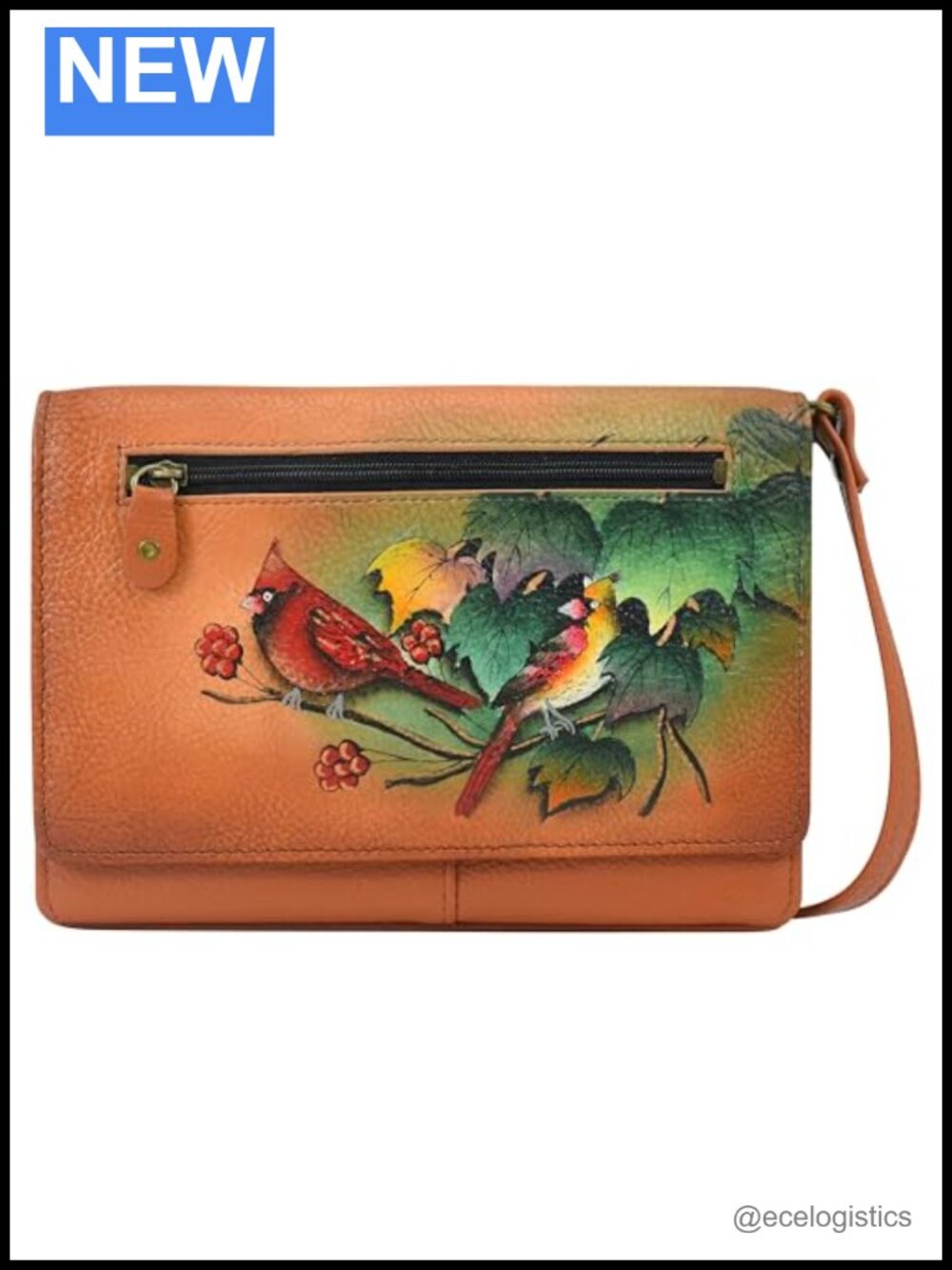 Hand-Painted Genuine Leather Organizer Wallet on a String W/ 20 Card Slots